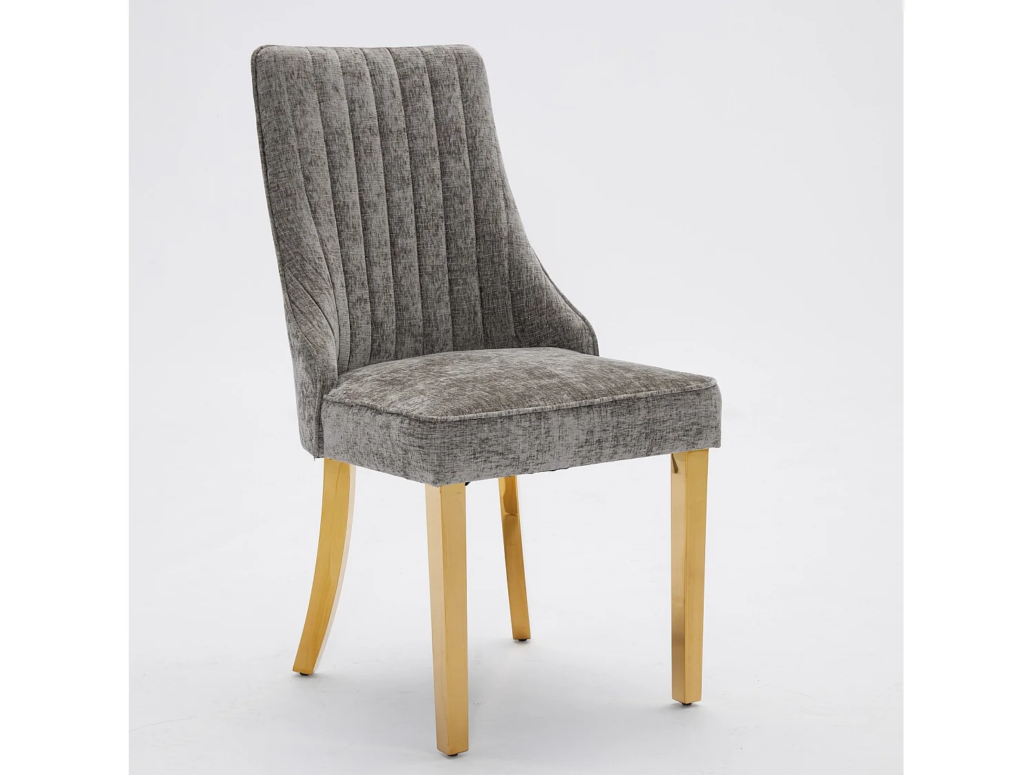 Lot de 2 chaises de salle à manger - Chaises avec pieds en acier inoxydable galvanisé doré et dossiers rembourrés - chenille gris