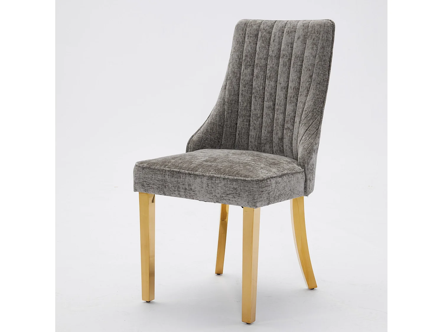 Lot de 2 chaises de salle à manger - Chaises avec pieds en acier inoxydable galvanisé doré et dossiers rembourrés - chenille gris