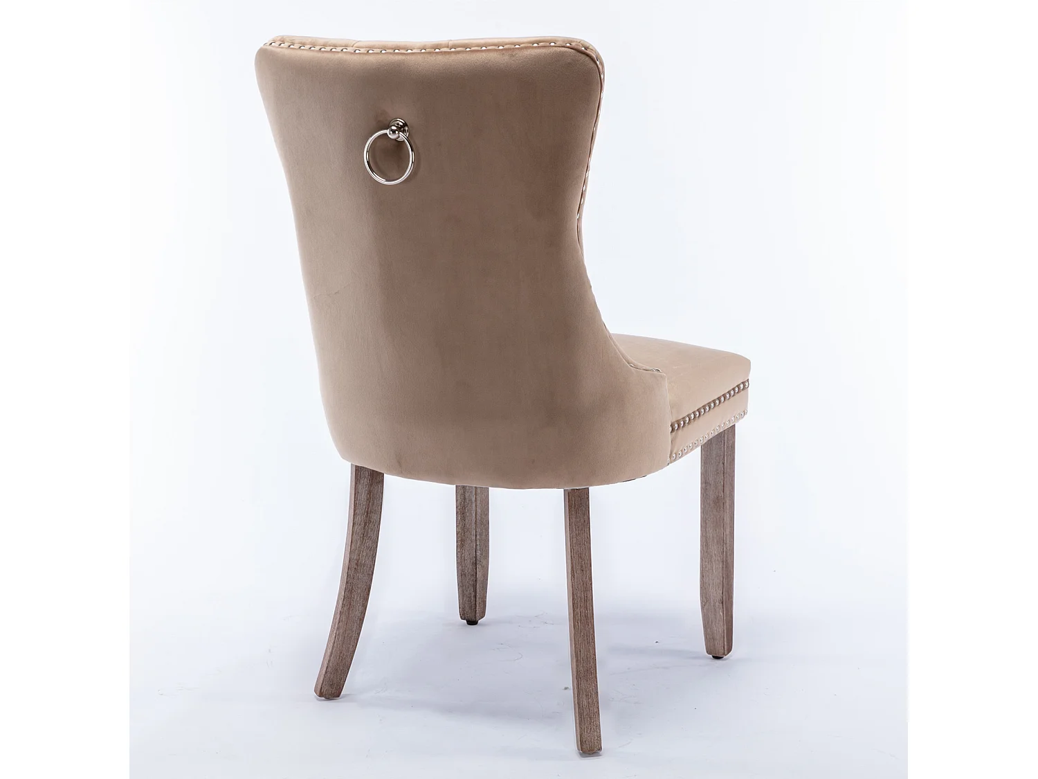 Lot de 2 chaises de salle à manger - Chaises avec dossier rembourré, pieds en bois et garniture cloutée - velours kaki