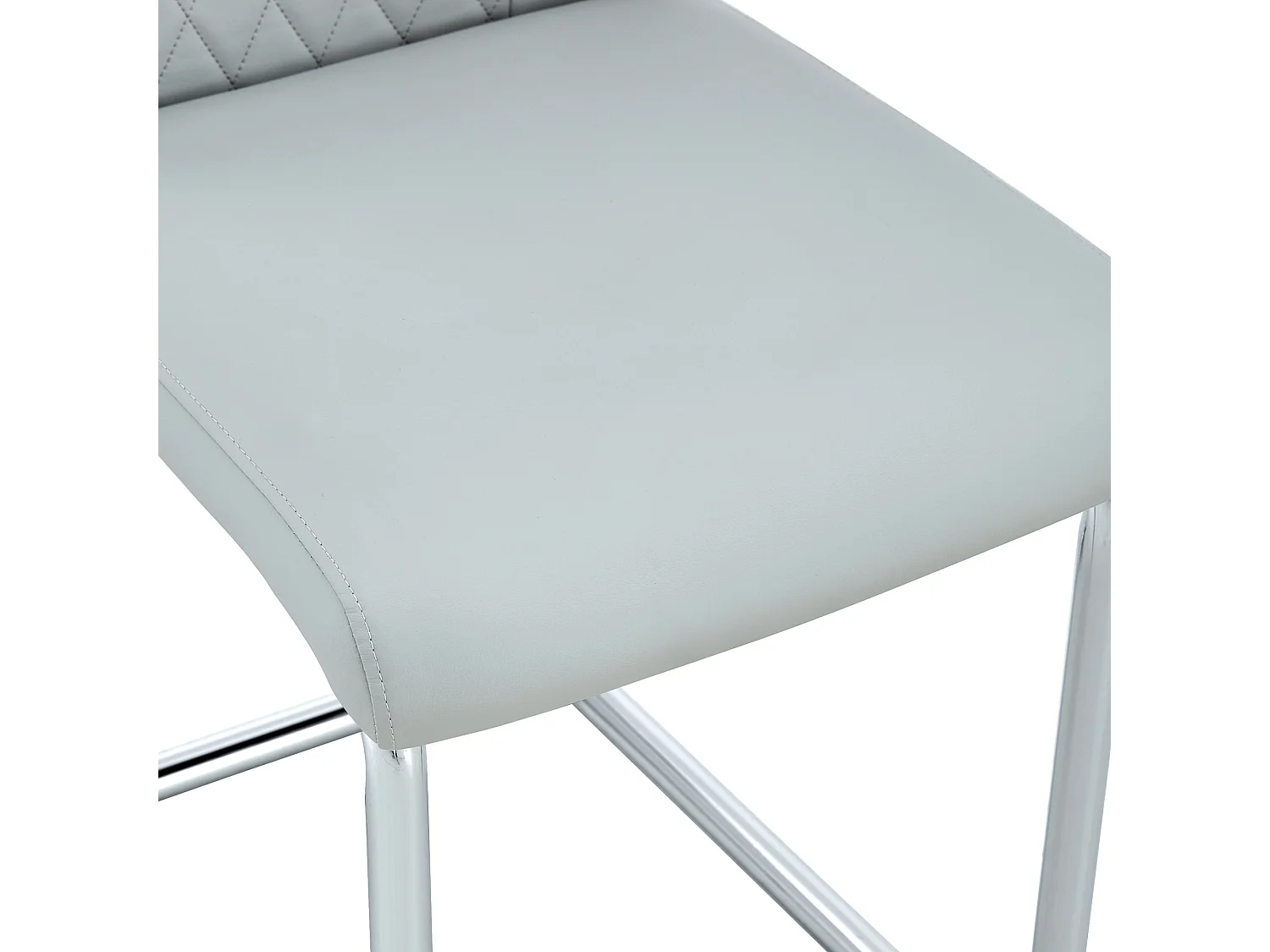 4er-Set Esszimmerstühle - Esszimmerstuhl mit Rückenlehne und Antirutschgleitern - Silberglänzende Metallbeine - Hellgraues PU