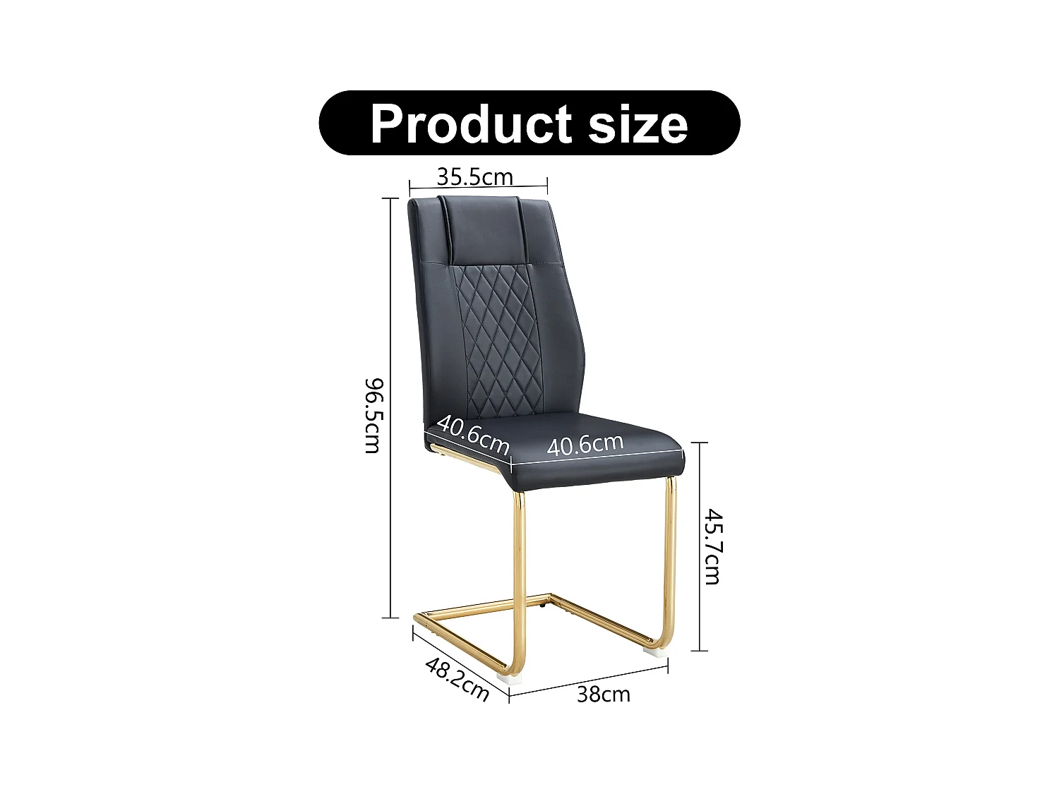 Lot de 4 chaises de salle à manger - Chaise de salle à manger avec dossier et patins antidérapants - pieds en métal doré brillant - PU noir