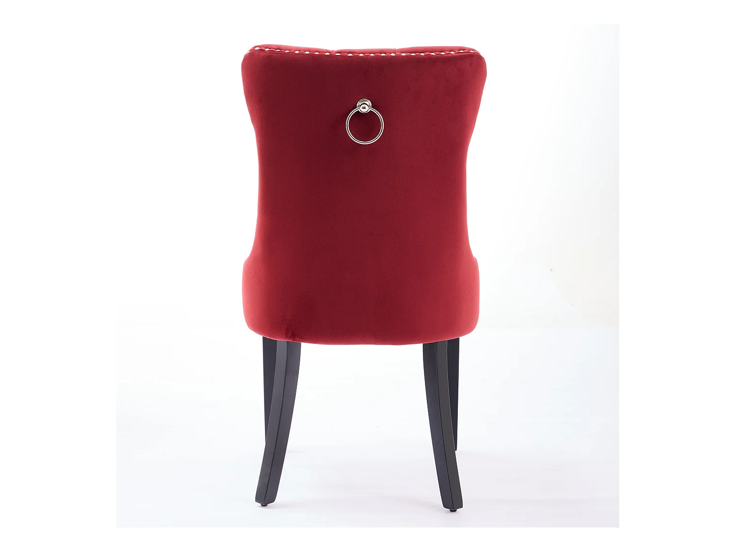 Set van 2 eetkamerstoelen - Stoelen met gewatteerde rugleuningen, houten poten en spijkerkopafwerking - bordeauxrood fluweel