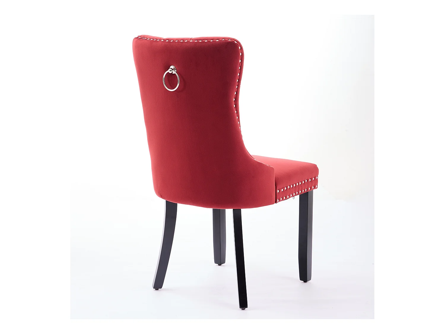 Set van 2 eetkamerstoelen - Stoelen met gewatteerde rugleuningen, houten poten en spijkerkopafwerking - bordeauxrood fluweel