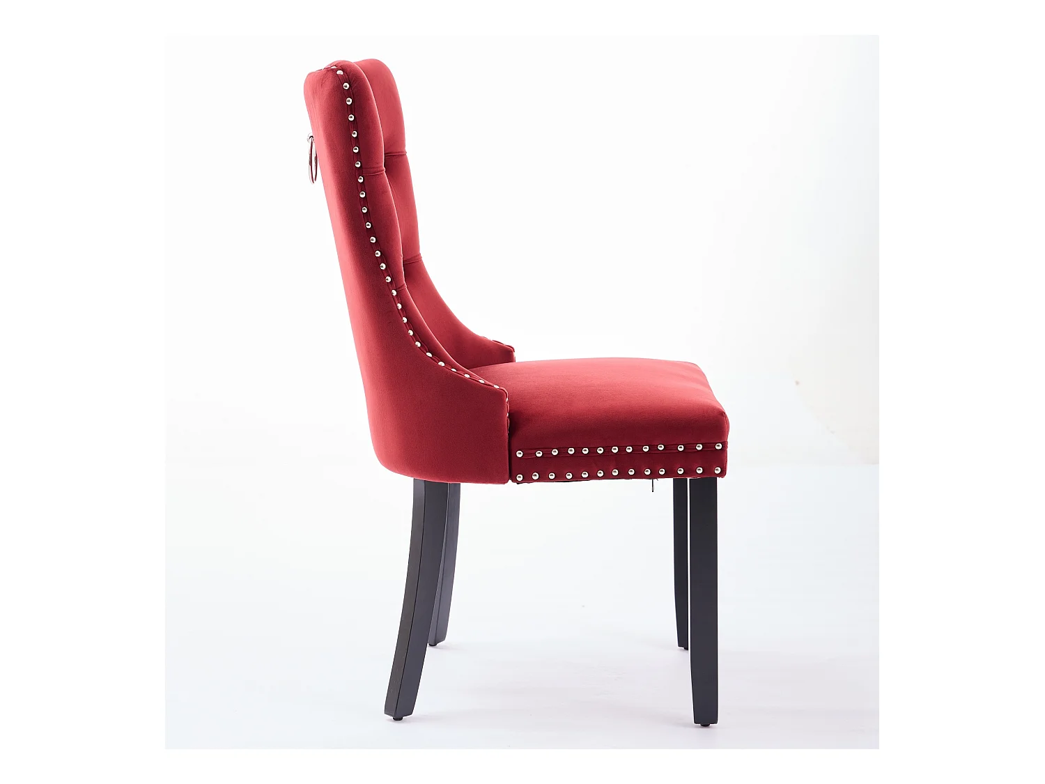 Set van 2 eetkamerstoelen - Stoelen met gewatteerde rugleuningen, houten poten en spijkerkopafwerking - bordeauxrood fluweel
