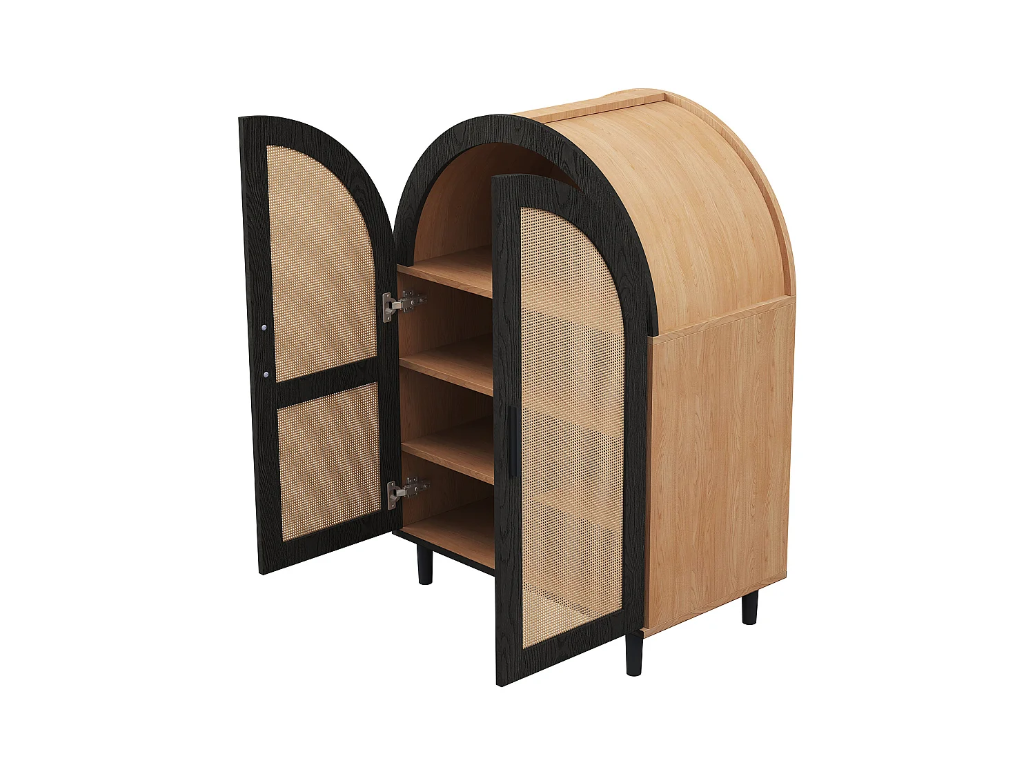 Meuble à chaussures bois - Meuble à chaussures avec 2 portes en rotin et 3 étagères - pour salons et entrées