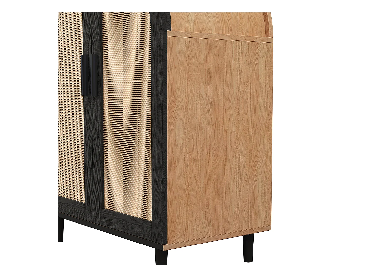 Meuble à chaussures bois - Meuble à chaussures avec 2 portes en rotin et 3 étagères - pour salons et entrées