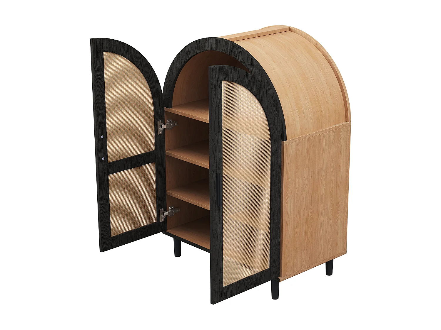 Meuble à chaussures bois - Meuble à chaussures avec 2 portes en rotin et 3 étagères - pour salons et entrées