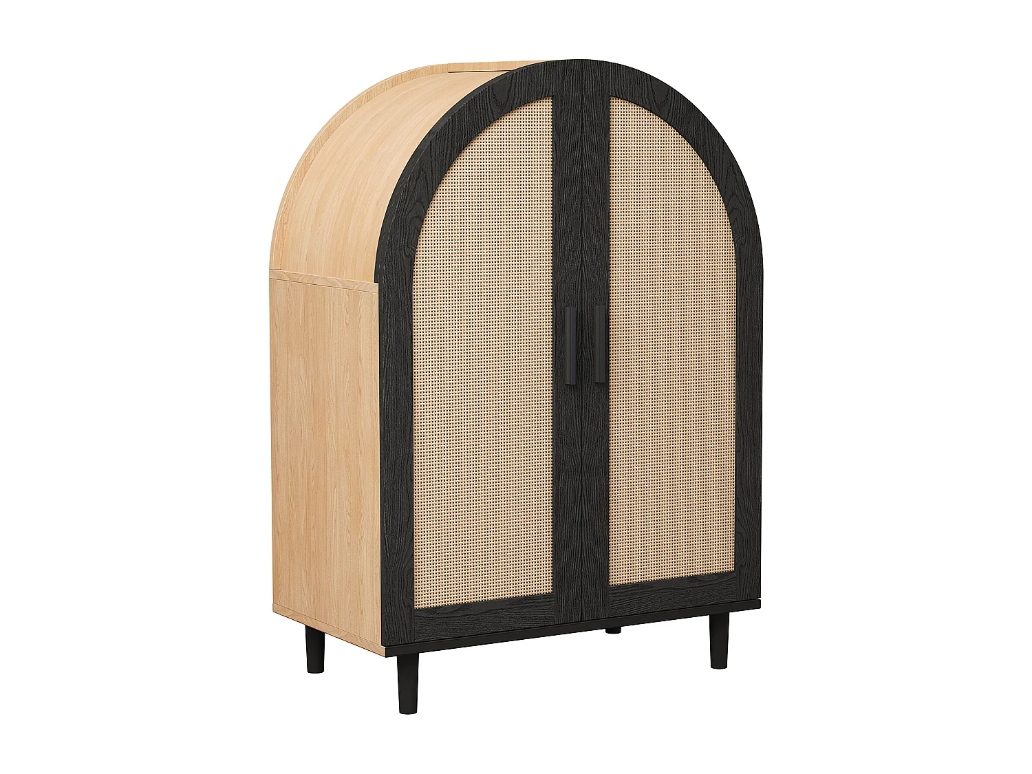 Meuble à chaussures bois - Meuble à chaussures avec 2 portes en rotin et 3 étagères - pour salons et entrées