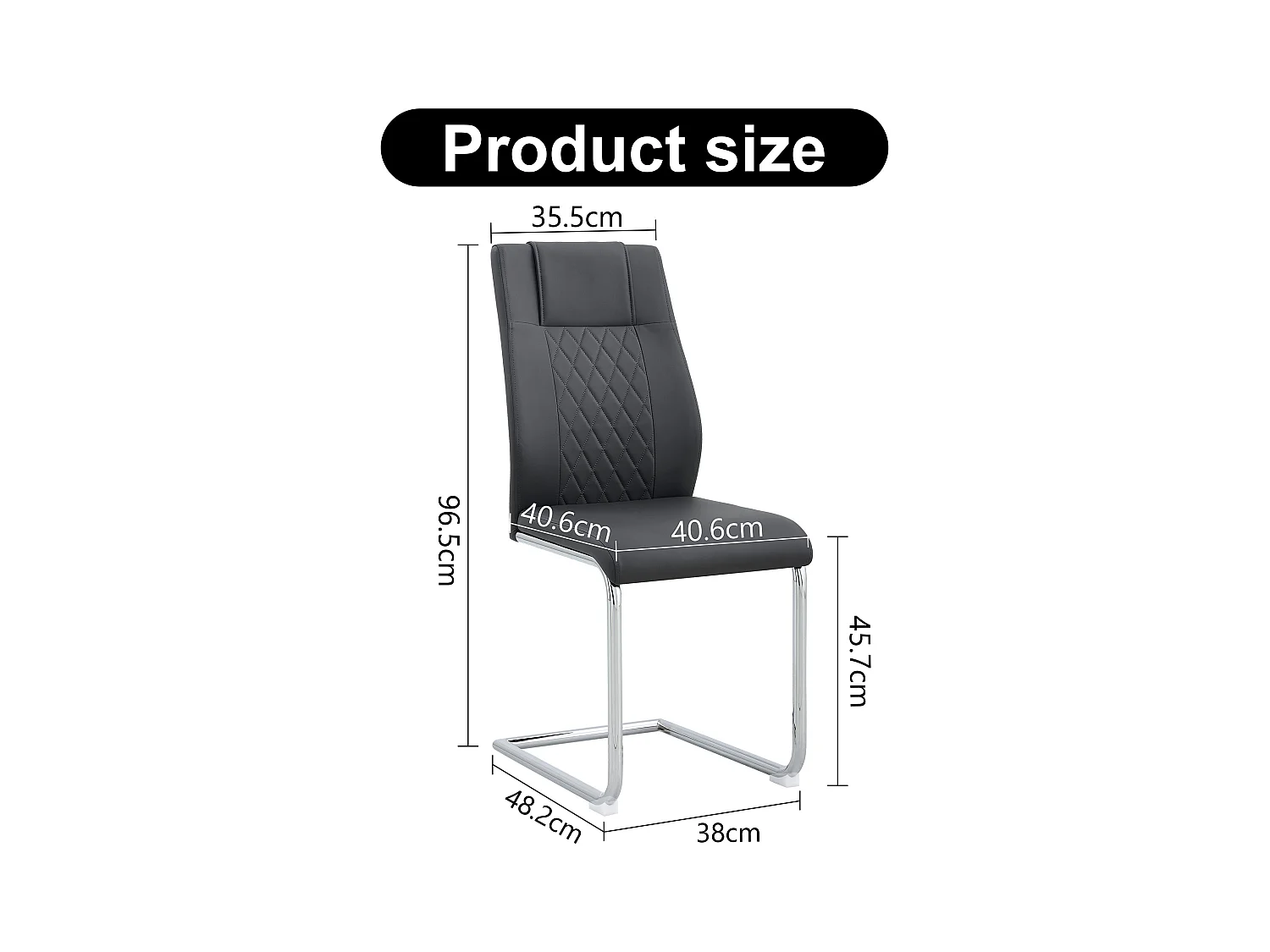Lot de 4 chaises de salle à manger - Chaise de salle à manger avec dossier et patins antidérapants - pieds en métal argenté brillant - PU noir