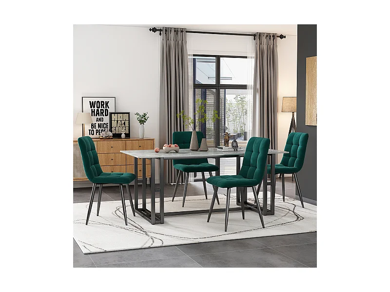 4er-Set Esszimmerstühle - Stühle mit gepolsterter Rückenlehne und Metallbeinen - grüner Samt