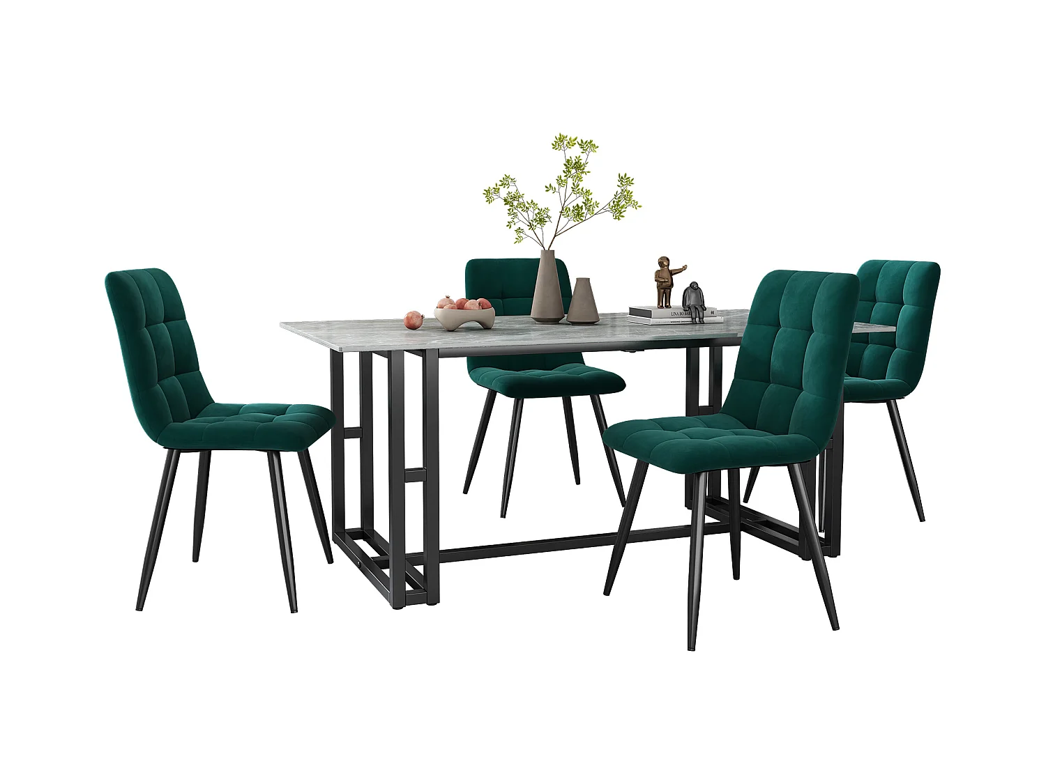 Lot de 4 chaises de salle à manger - Chaises avec dossier rembourré et pieds en métal - velours vert