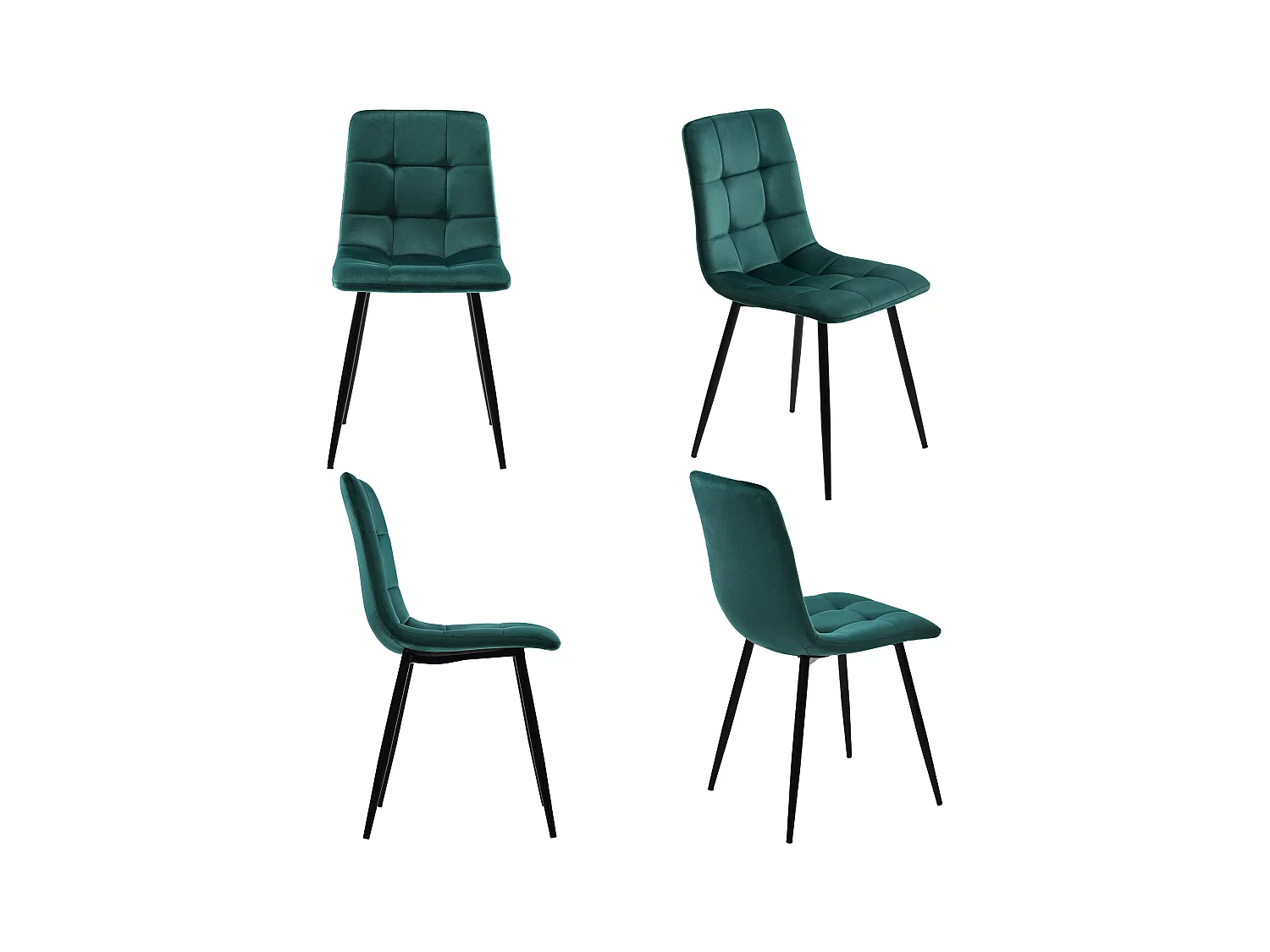 Lot de 4 chaises de salle à manger - Chaises avec dossier rembourré et pieds en métal - velours vert