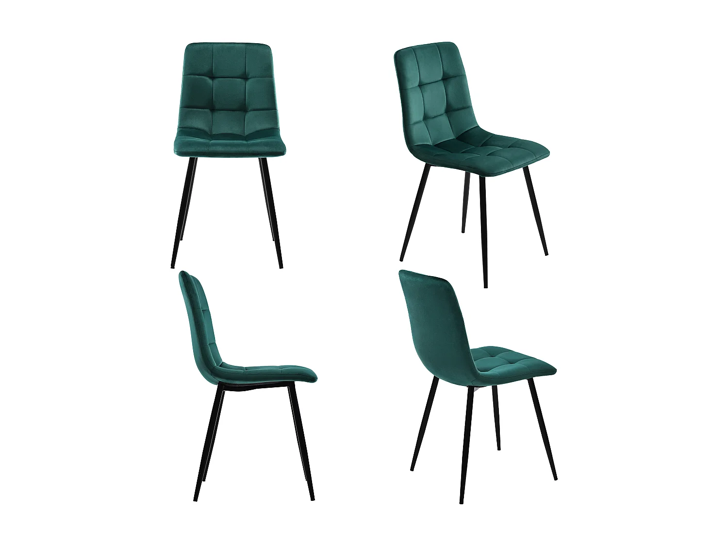 Lot de 4 chaises de salle à manger - Chaises avec dossier rembourré et pieds en métal - velours vert
