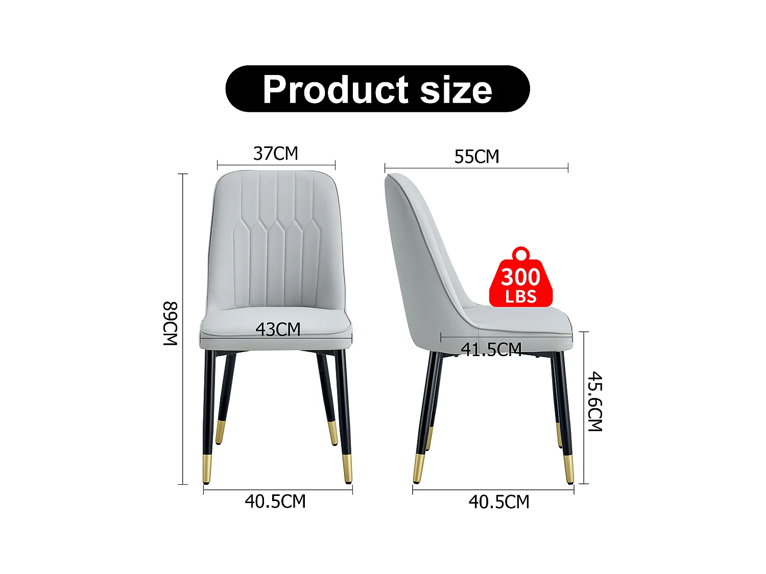 Lot de 2 chaises de salle à manger - Chaises avec dossiers et pieds en métal noir - PU gris - pour salles à manger et cuisines