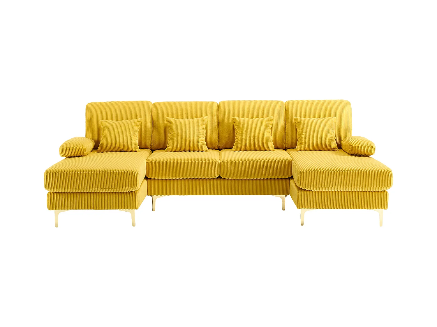 Canapé d'angle en velours -  Canapé d'angle avec éclairage LED et 4 coussins - port USB et accoudoirs - jaune