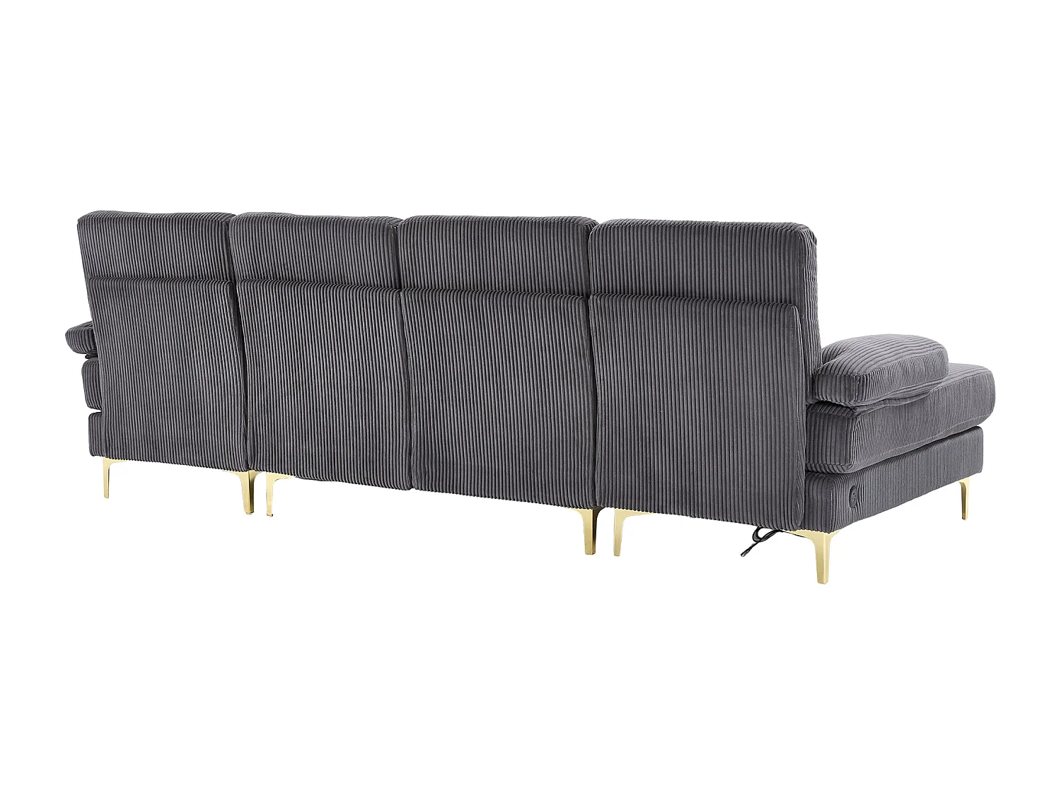 Samt-Ecksofa - Ecksofa mit LED-Beleuchtung und 4 Kissen - USB-Anschluss und Armlehnen - grau