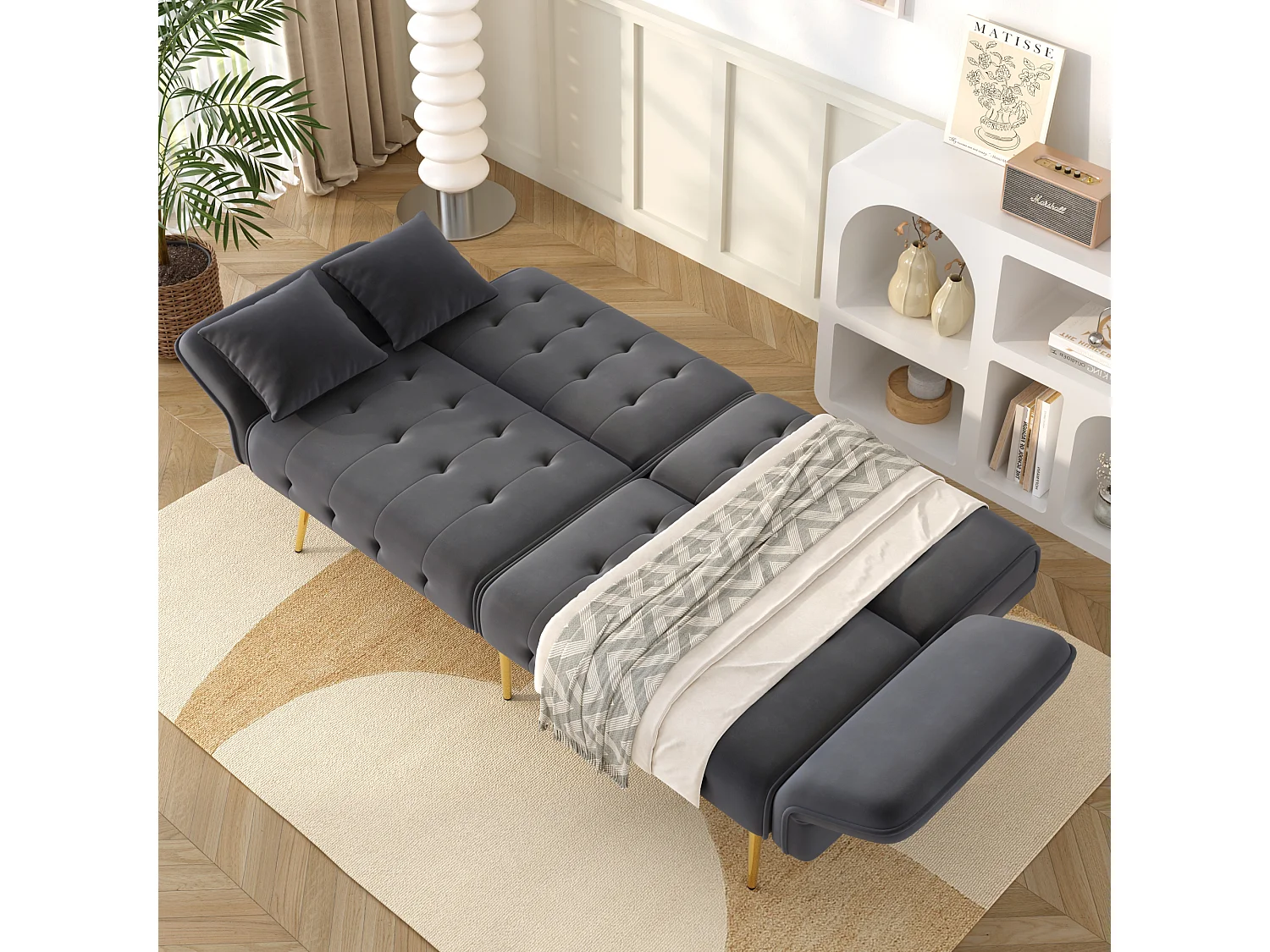 Sofá 2 plazas - Sofá recto con respaldo de 3 posiciones y reposabrazos de 6 posiciones - terciopelo gris - para el salón