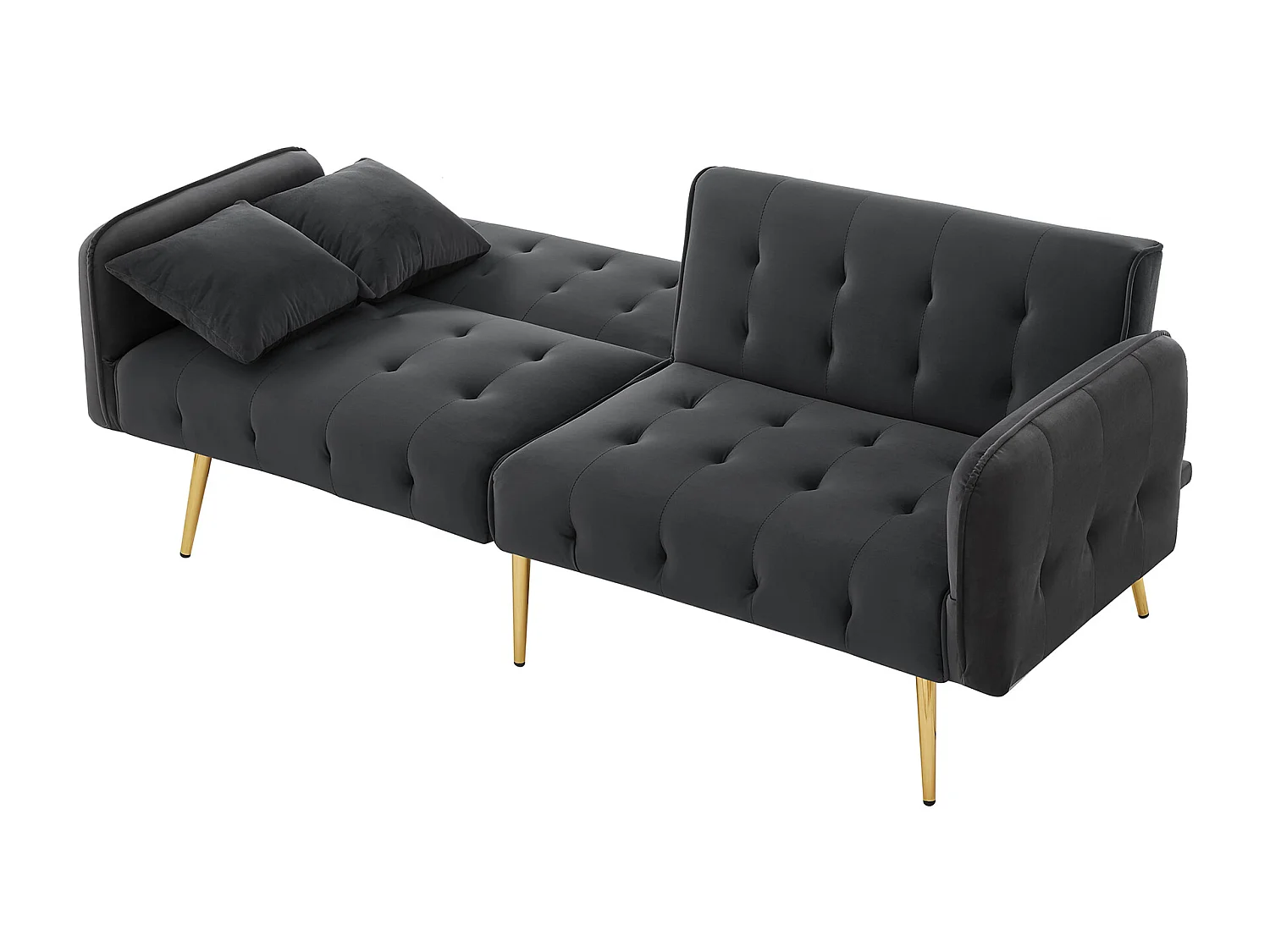 Sofá 2 plazas - Sofá recto con respaldo de 3 posiciones y reposabrazos de 6 posiciones - terciopelo gris - para el salón