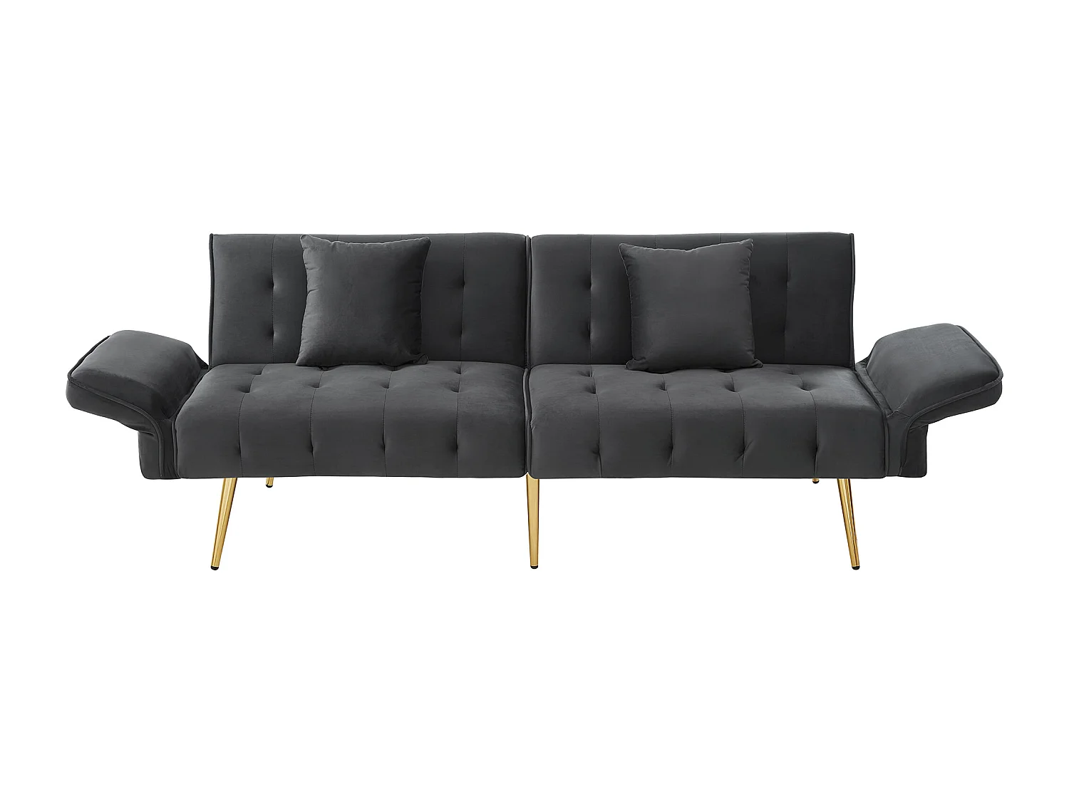 Sofá 2 plazas - Sofá recto con respaldo de 3 posiciones y reposabrazos de 6 posiciones - terciopelo gris - para el salón