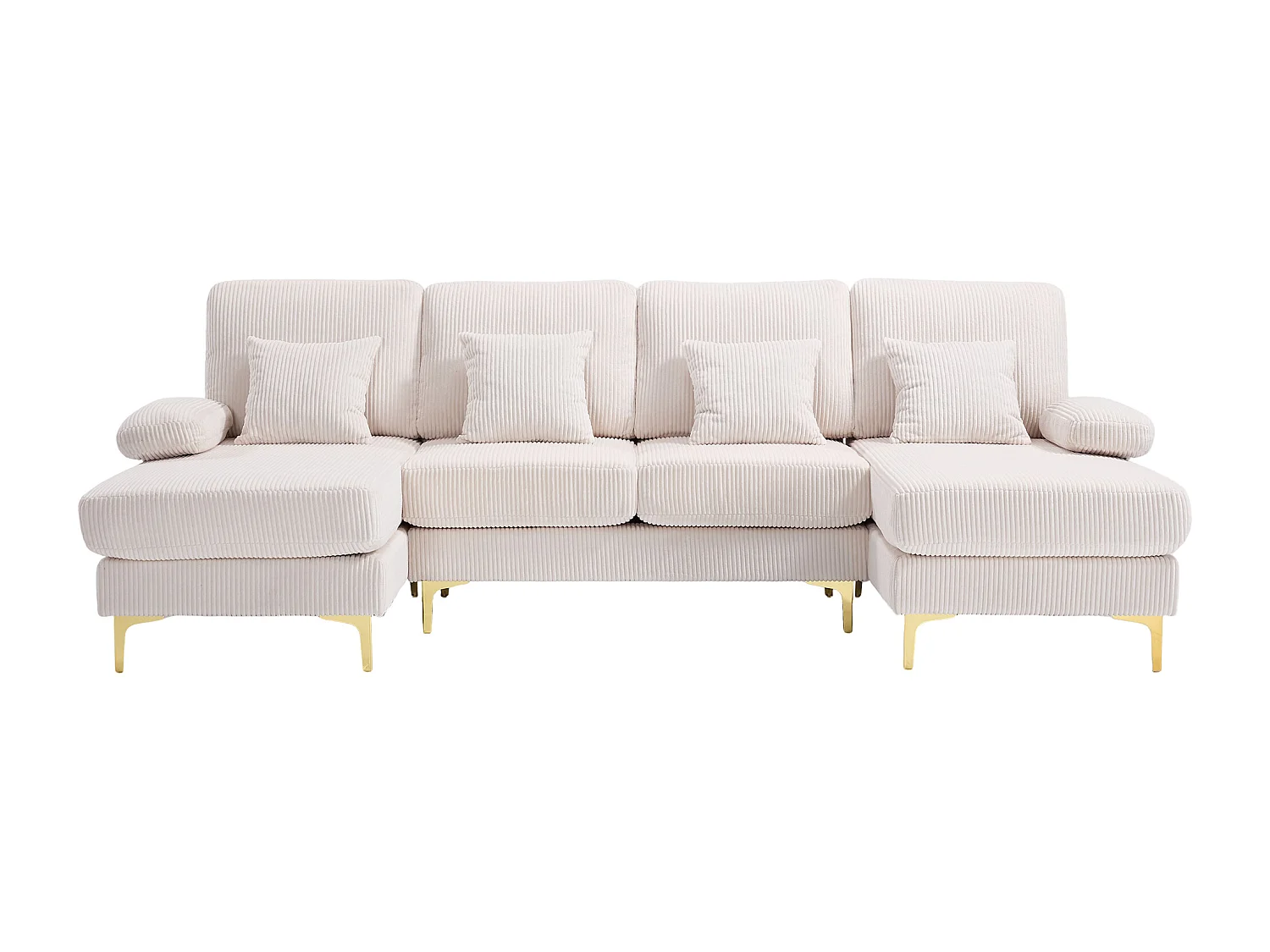 Canapé d'angle en velours -  Canapé d'angle avec éclairage LED et 4 coussins - port USB et accoudoirs - beige