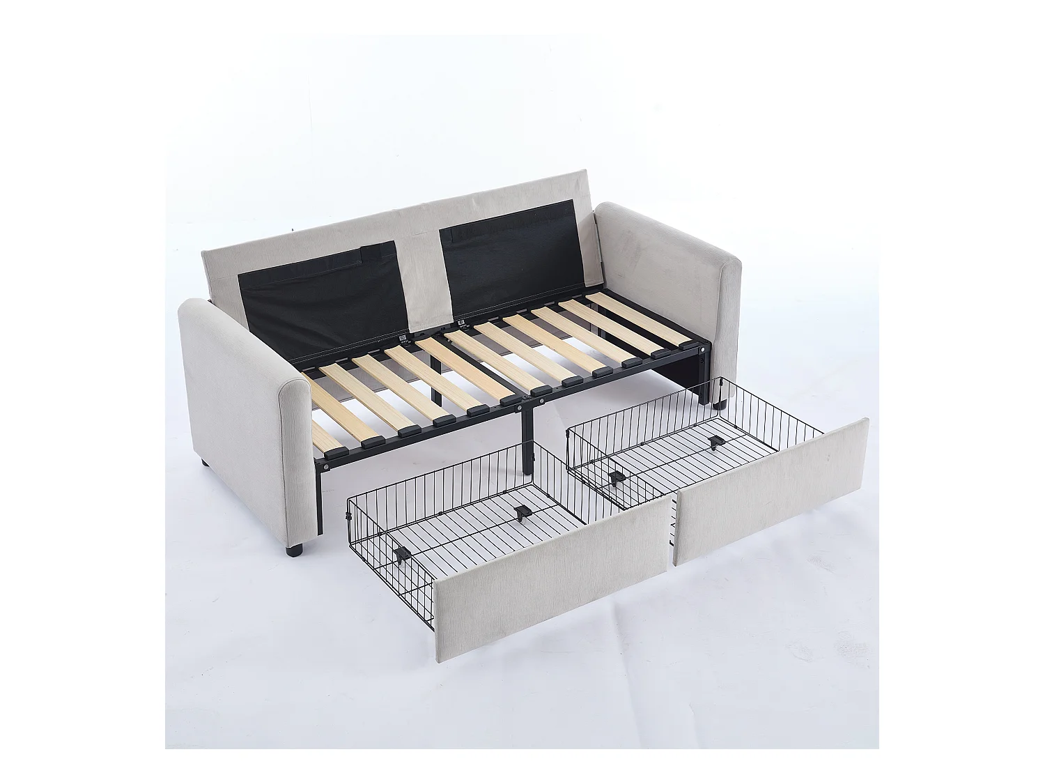 Canapé 2 places gris clair - Canapé droit avec 2 tiroirs et dossier - tissu - pour salon