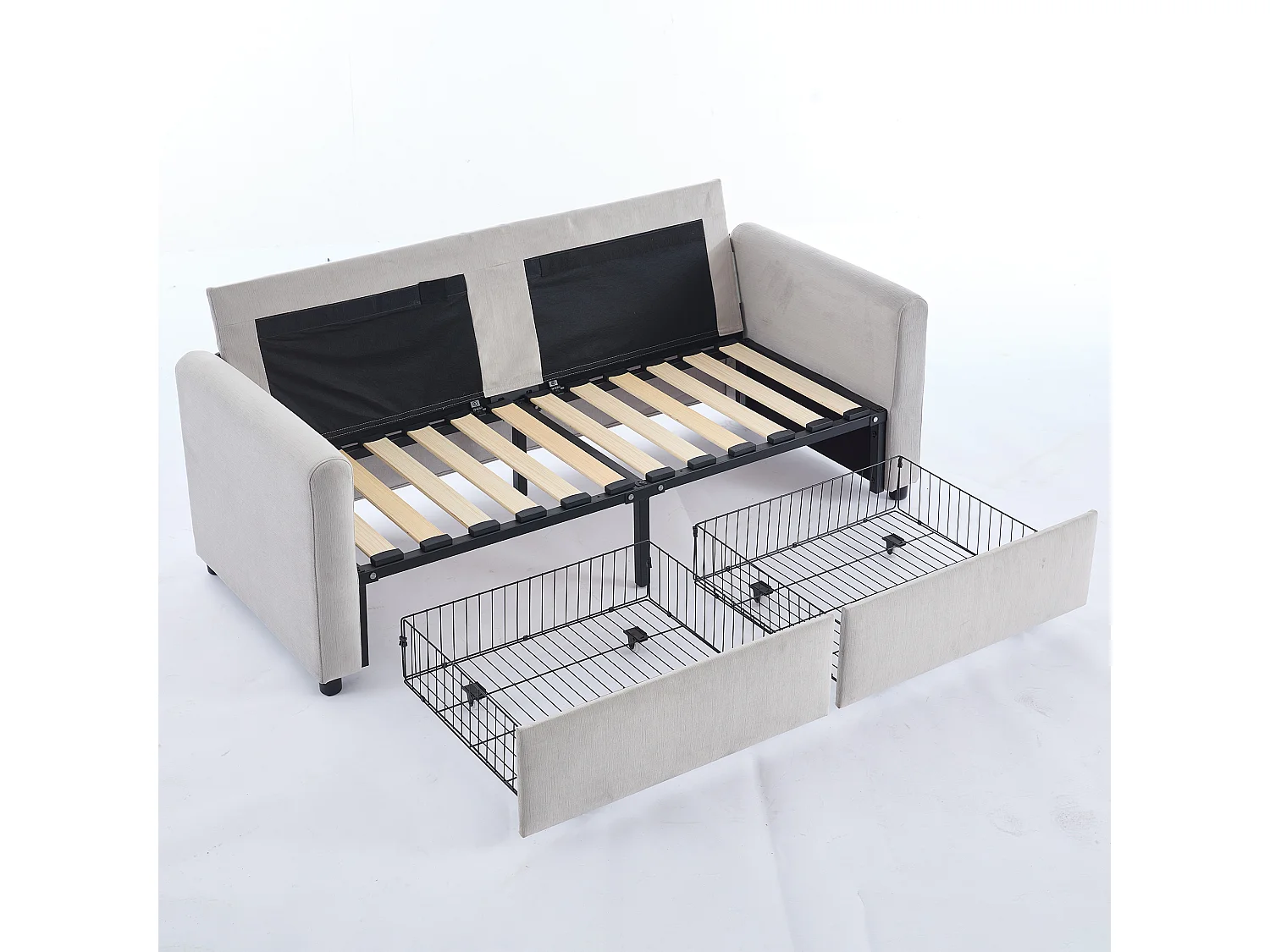 Canapé 2 places gris clair - Canapé droit avec 2 tiroirs et dossier - tissu - pour salon