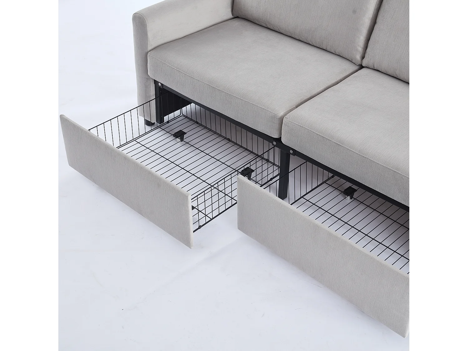 Canapé 2 places gris clair - Canapé droit avec 2 tiroirs et dossier - tissu - pour salon