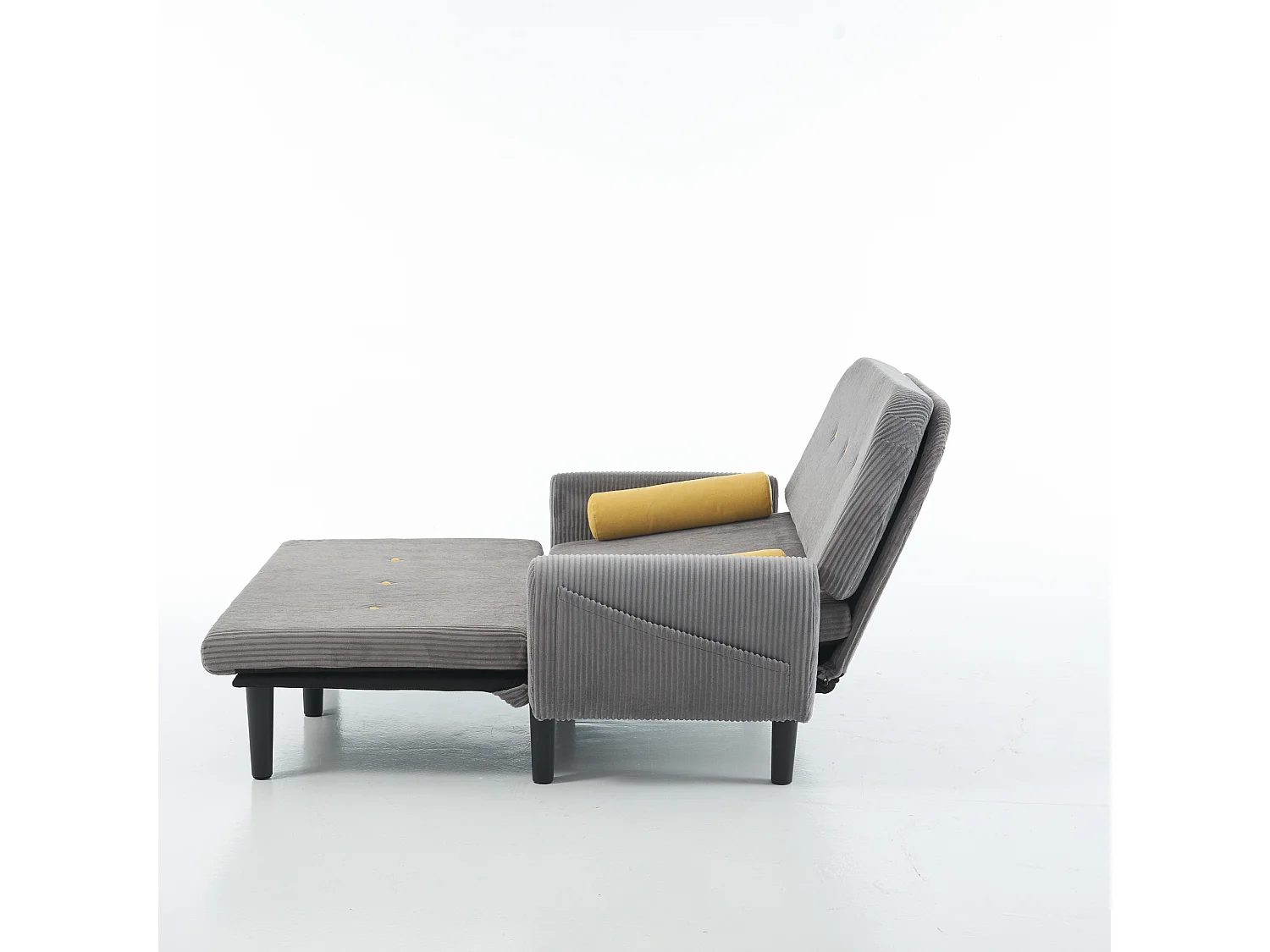 Grijze 2-zitsbank - Rechte bank met zijzakken en 2 ronde kussens - corduroy