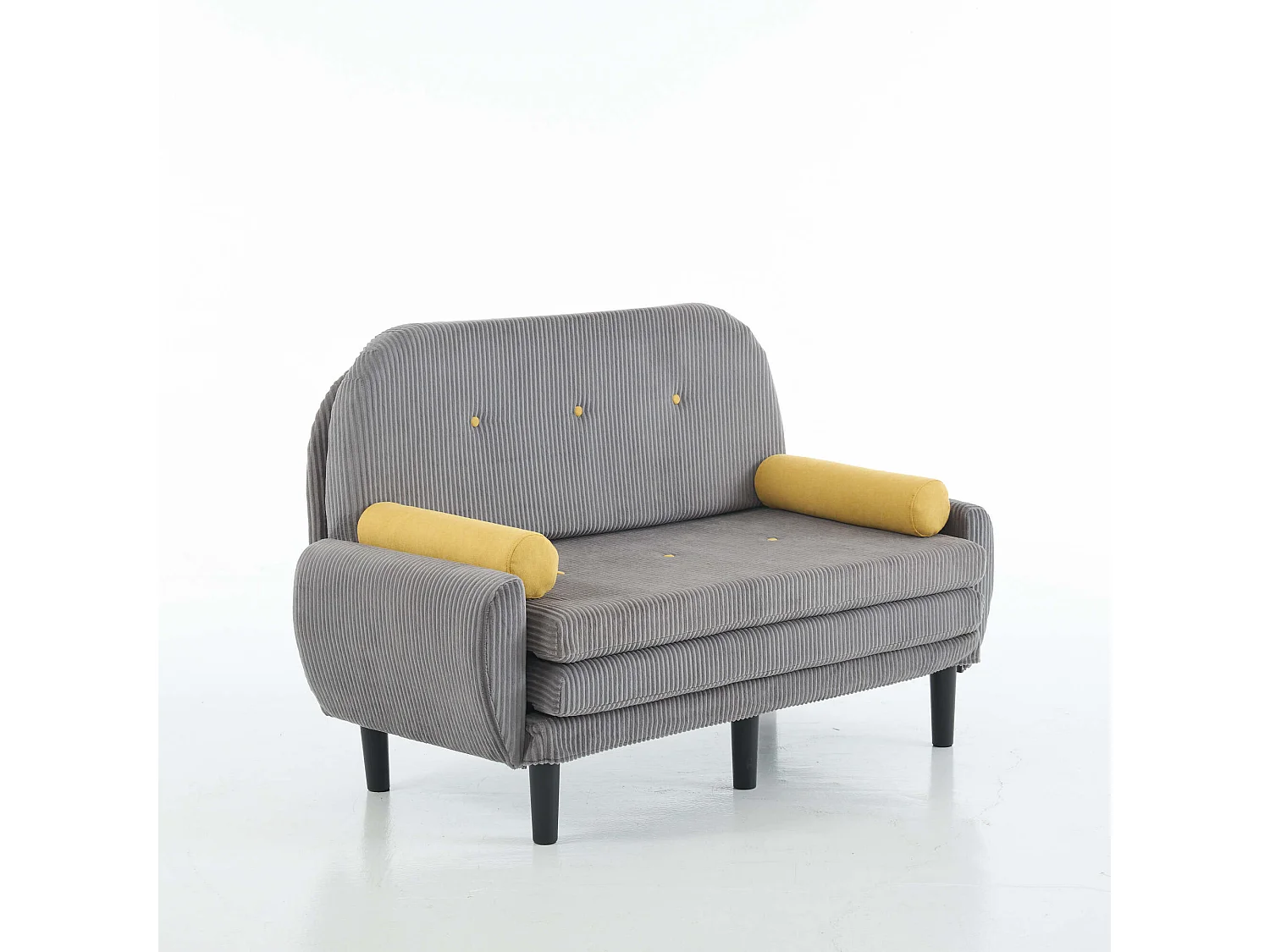 Grijze 2-zitsbank - Rechte bank met zijzakken en 2 ronde kussens - corduroy