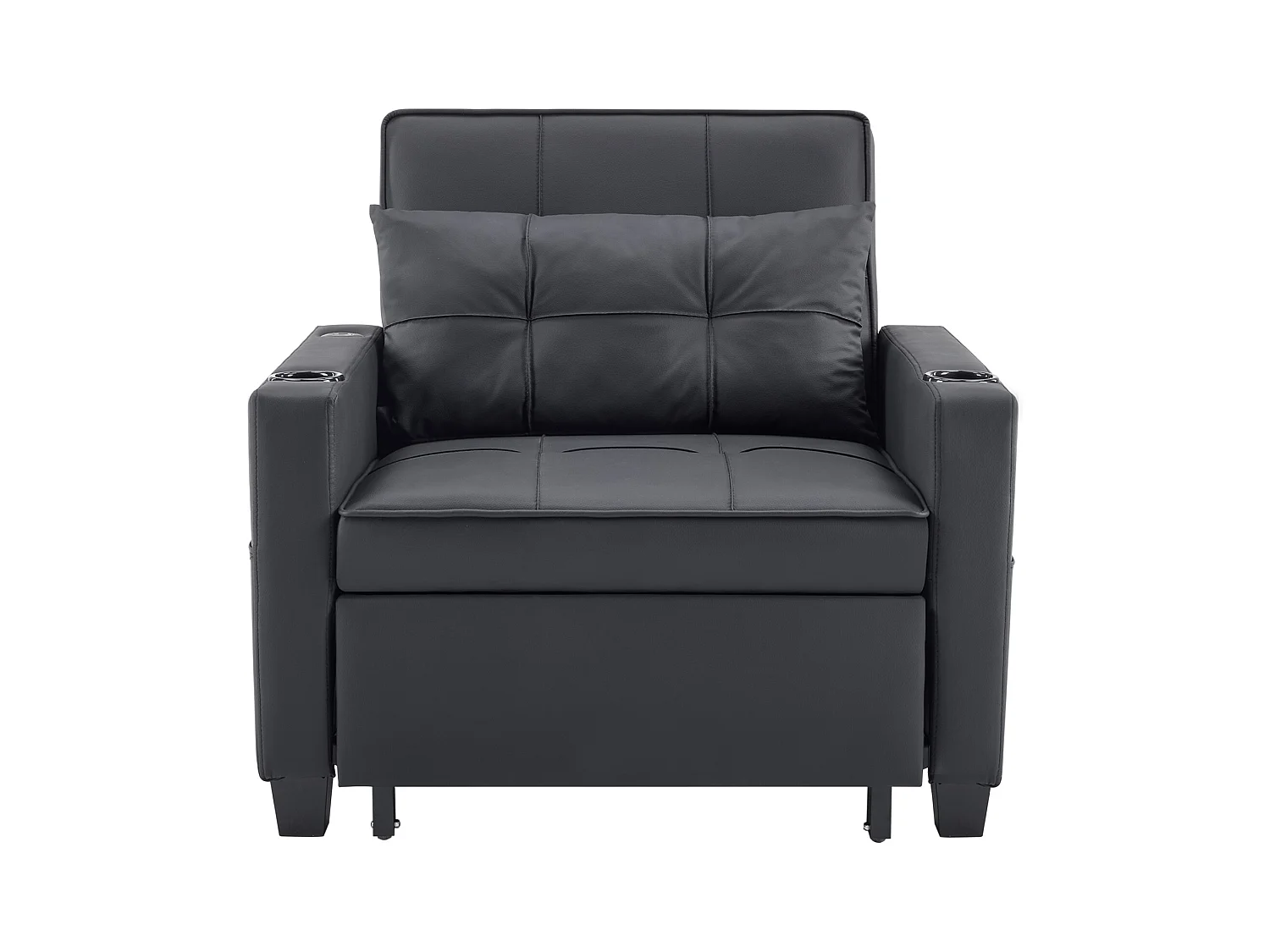 Canapé inclinable avec poches latérales - Canapé droit avec porte-gobelets et port USB - noir