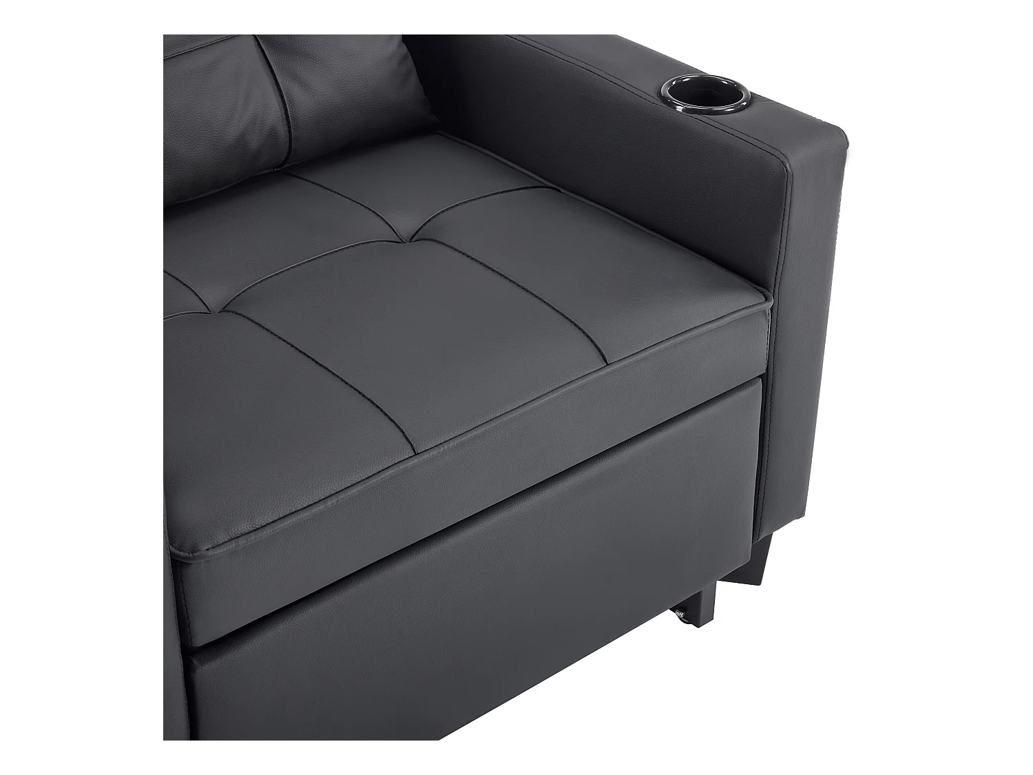 Canapé inclinable avec poches latérales - Canapé droit avec porte-gobelets et port USB - noir