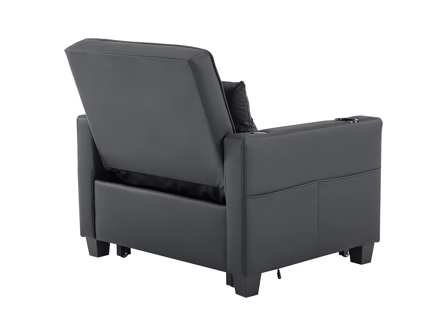 Sofa rozkładana z kieszeniami bocznymi - Prosta sofa z uchwytami na kubki i portem USB - czarna