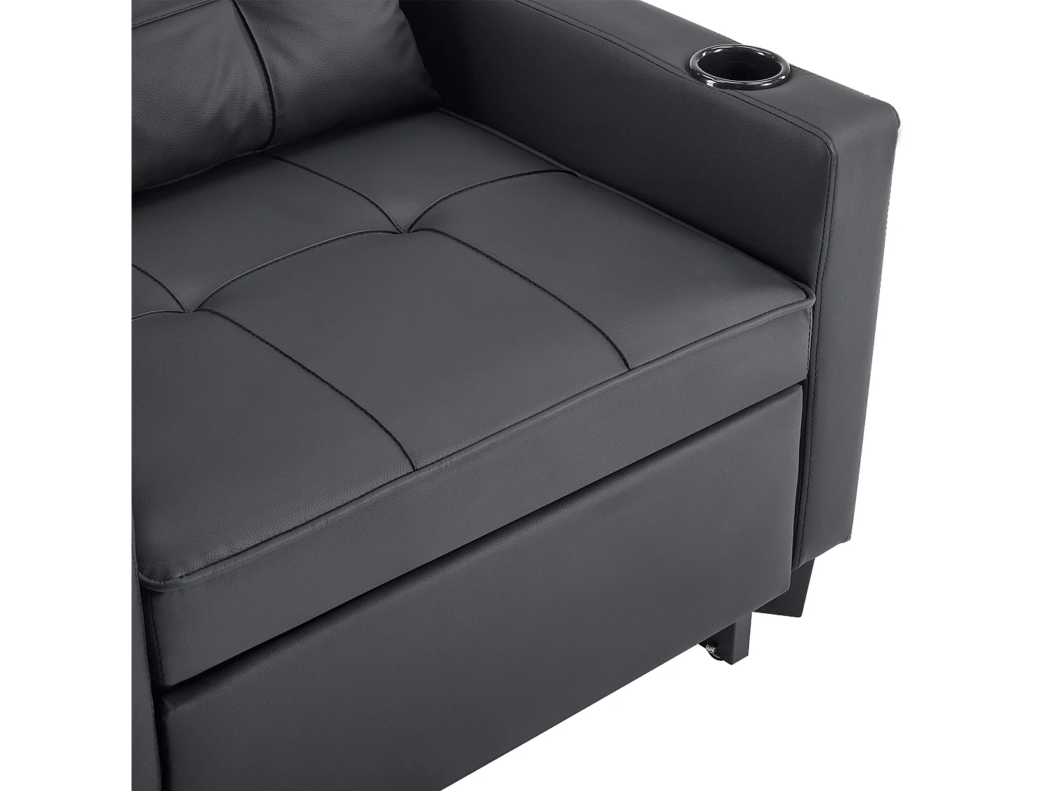 Sofa rozkładana z kieszeniami bocznymi - Prosta sofa z uchwytami na kubki i portem USB - czarna