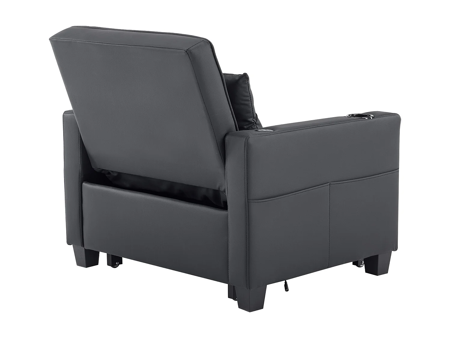 Sofa rozkładana z kieszeniami bocznymi - Prosta sofa z uchwytami na kubki i portem USB - czarna