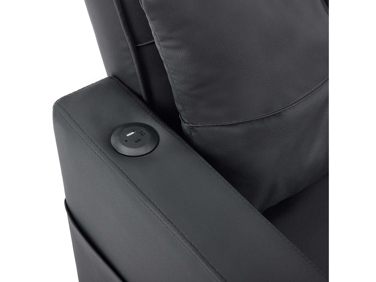 Sofa rozkładana z kieszeniami bocznymi - Prosta sofa z uchwytami na kubki i portem USB - czarna