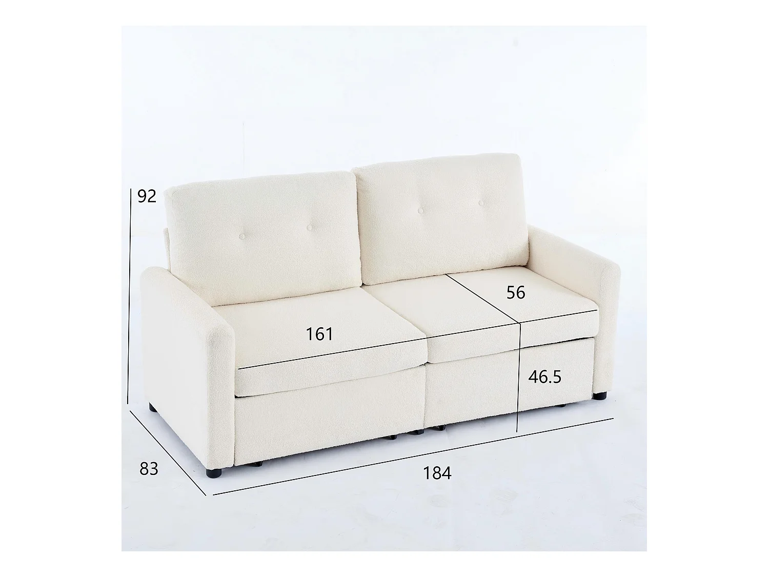 Canapé 2 places ivoire - Canapé droit avec 2 tiroirs et dossier - tissu - pour salon