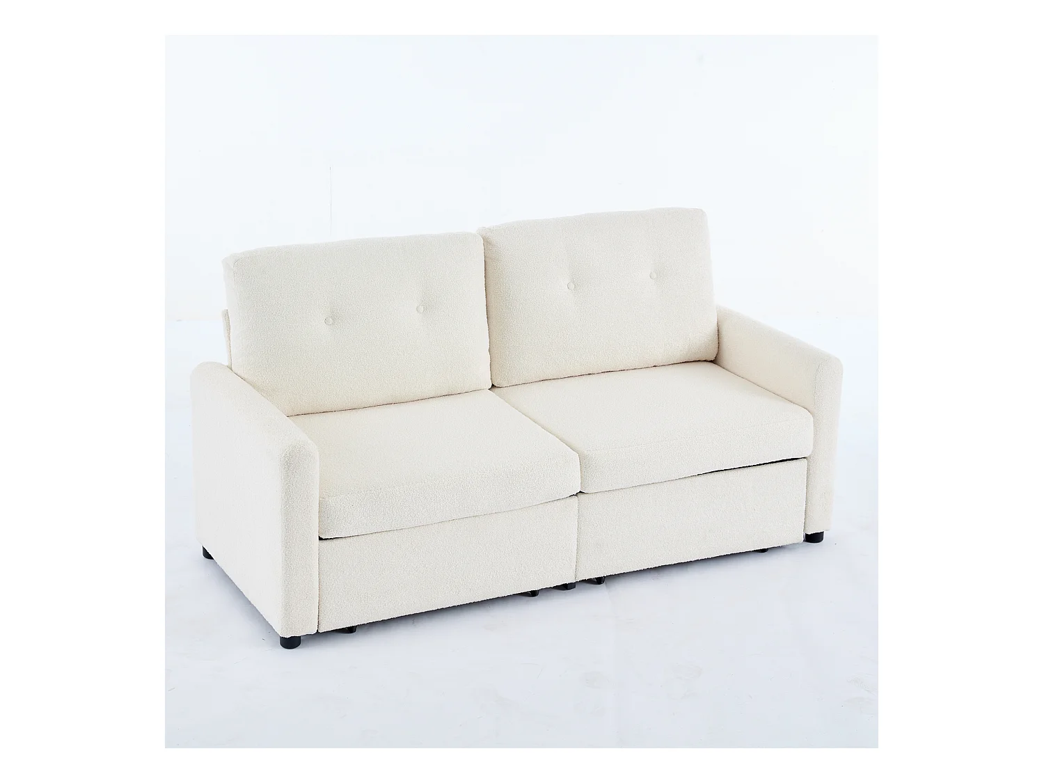 Canapé 2 places ivoire - Canapé droit avec 2 tiroirs et dossier - tissu - pour salon