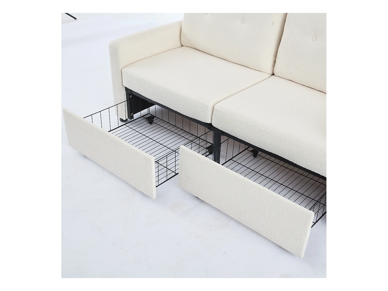 Canapé 2 places ivoire - Canapé droit avec 2 tiroirs et dossier - tissu - pour salon