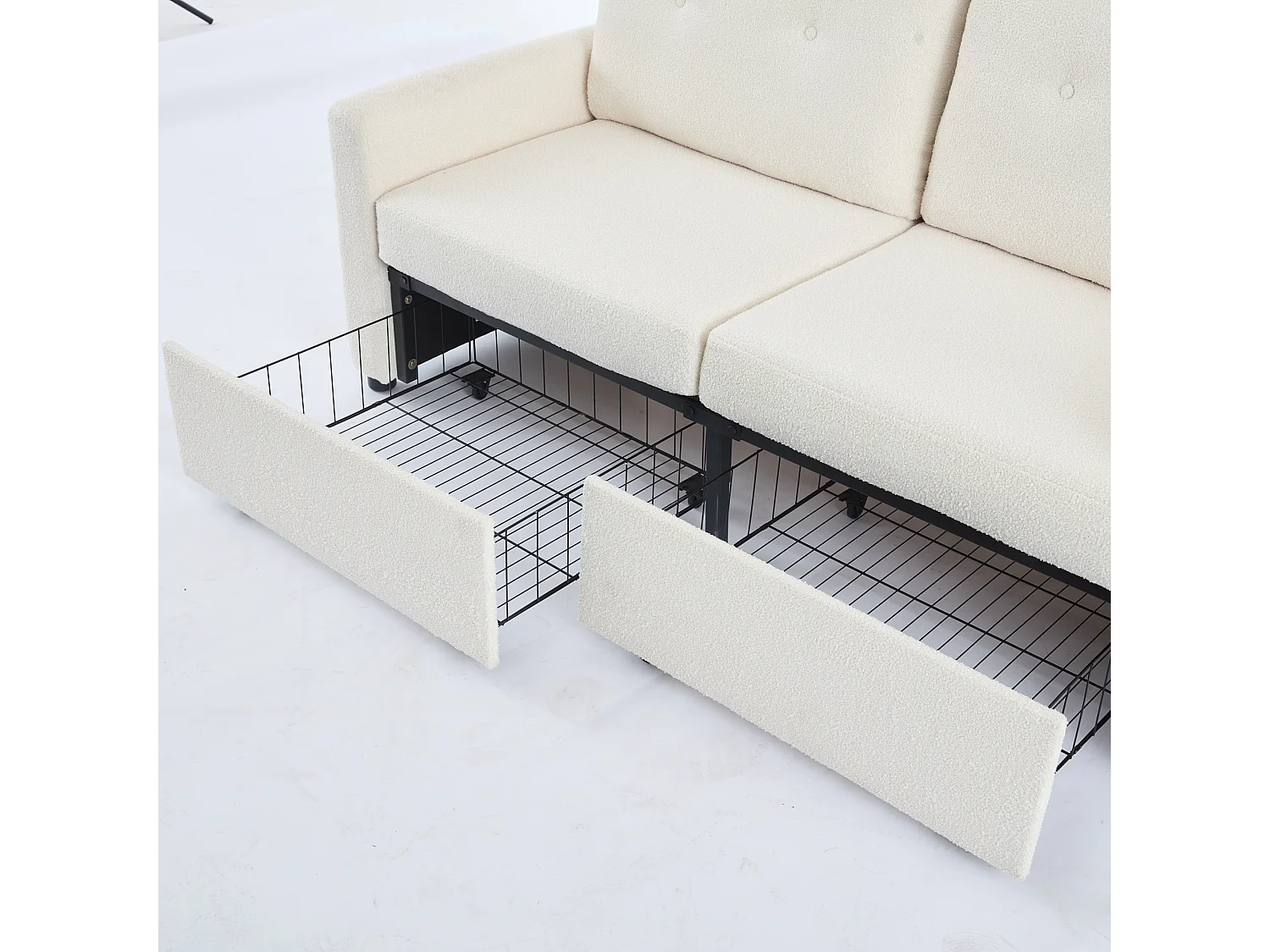 Canapé 2 places ivoire - Canapé droit avec 2 tiroirs et dossier - tissu - pour salon