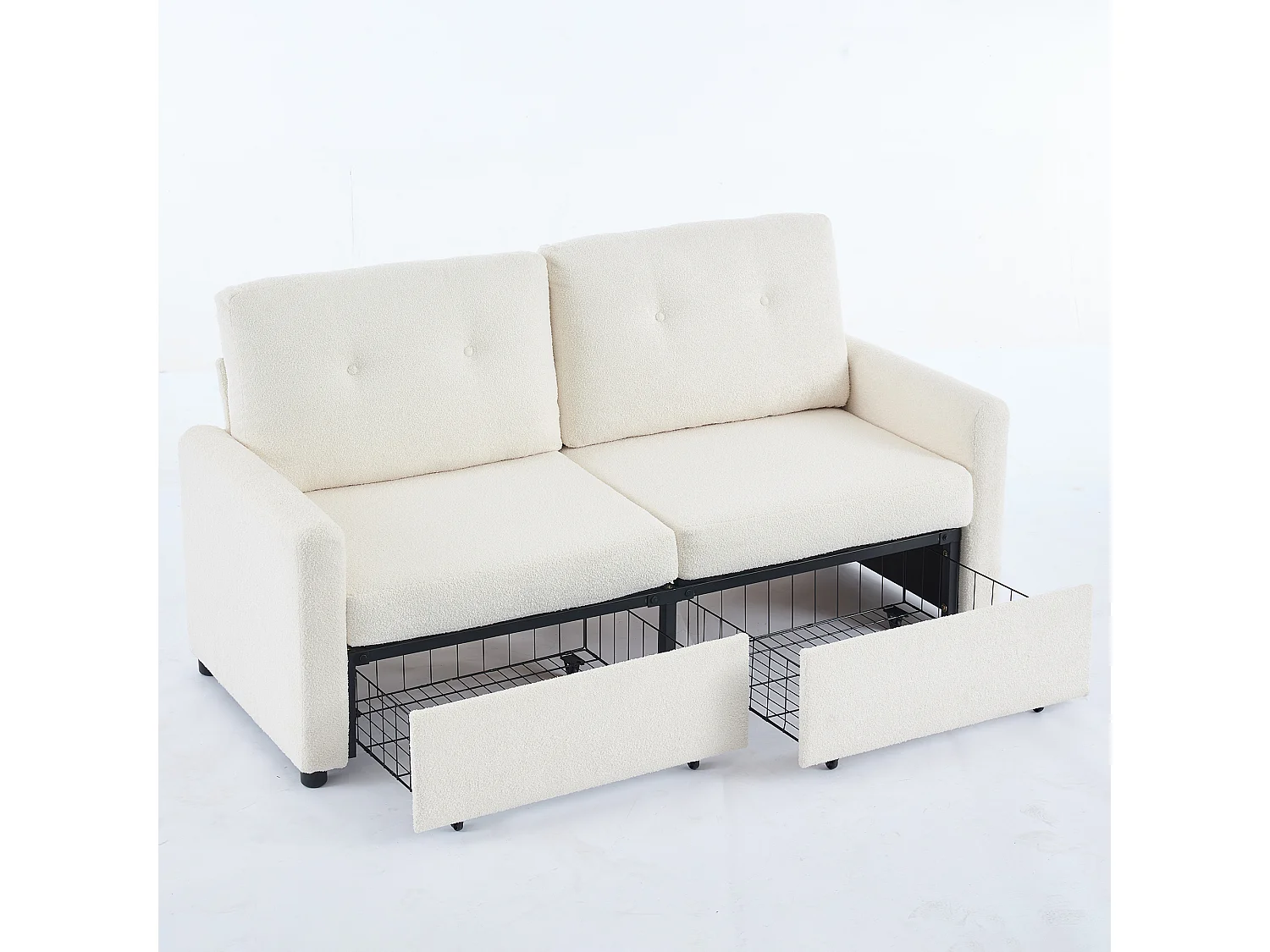 Sofá marfim de 2 lugares - Sofá reto com 2 gavetas e encosto - tecido - para sala de estar