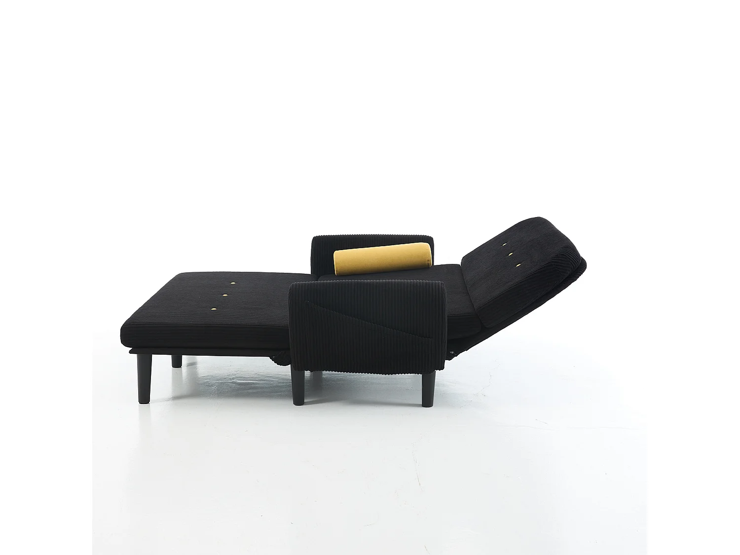 Sofa 2-osobowa czarna - Prosta sofa z bocznymi kieszeniami i 2 okrągłymi poduszkami - sztruks