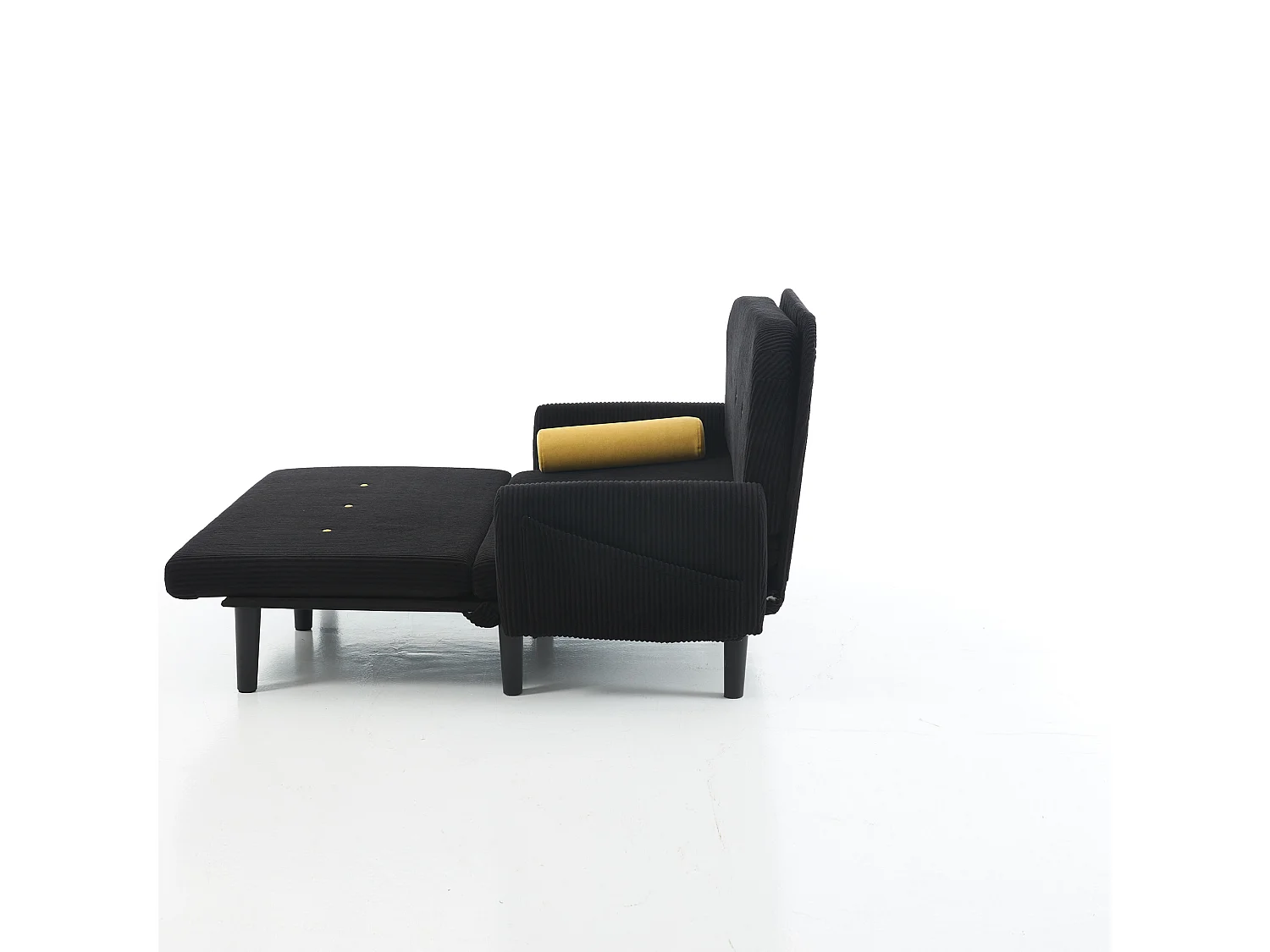 Sofa 2-osobowa czarna - Prosta sofa z bocznymi kieszeniami i 2 okrągłymi poduszkami - sztruks