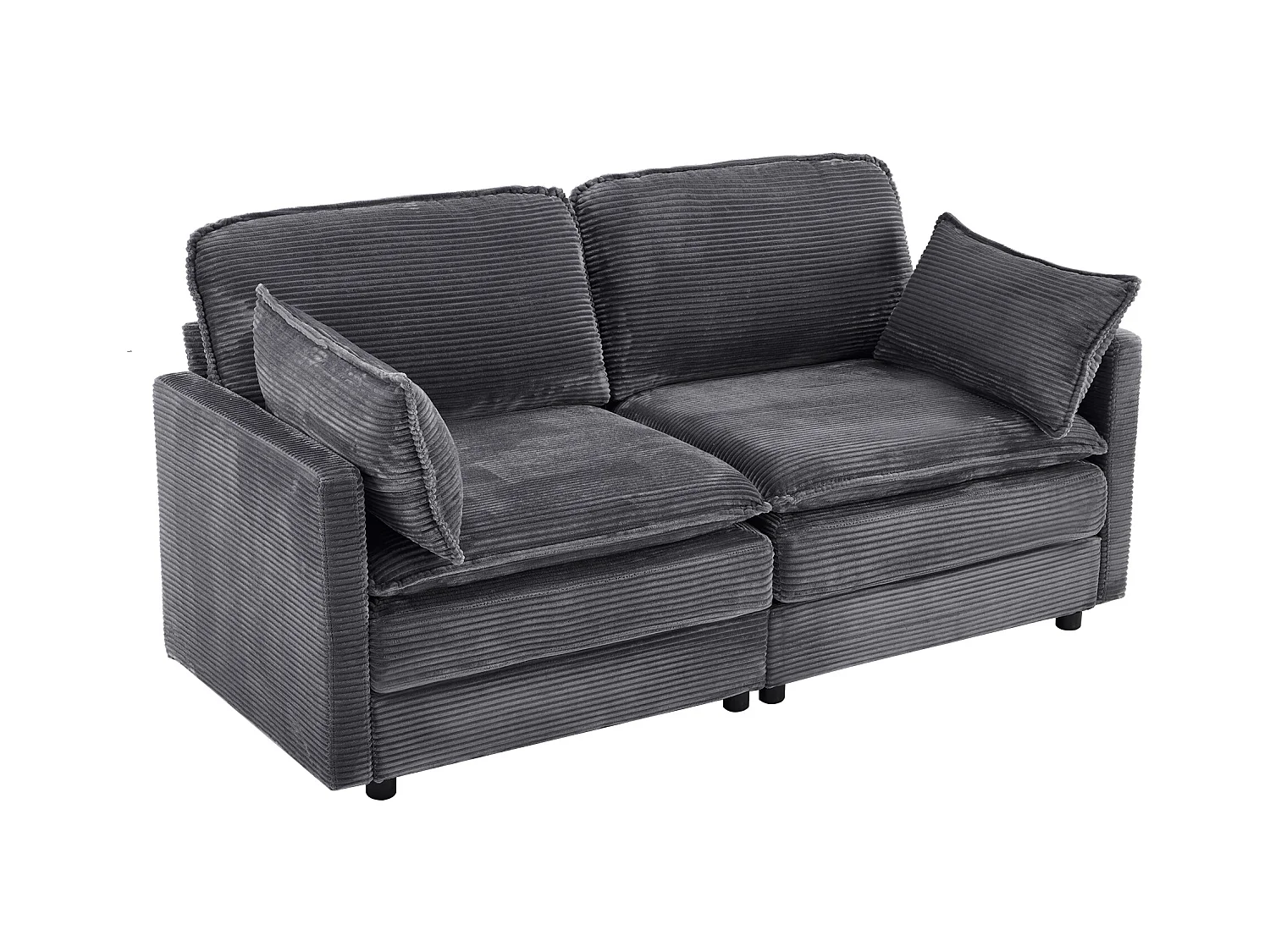 Canapé 2 places gris - Canapé droit avec dossier et coussins - Velours côtelé - pour le salon et la chambre