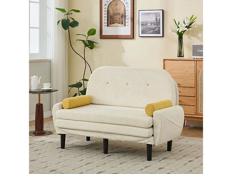 Ivoor 2-zitsbank - Rechte bank met zijzakken en 2 ronde kussens - corduroy