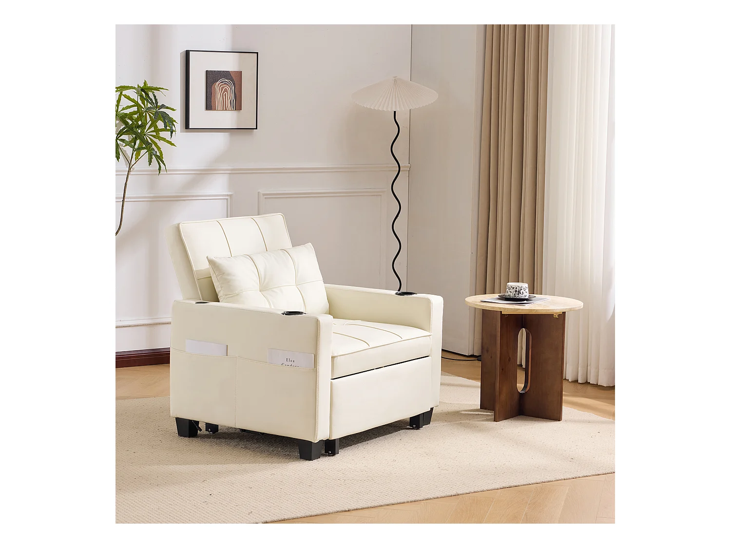 Canapé inclinable avec poches latérales - Canapé droit avec porte-gobelets et port USB - blanc