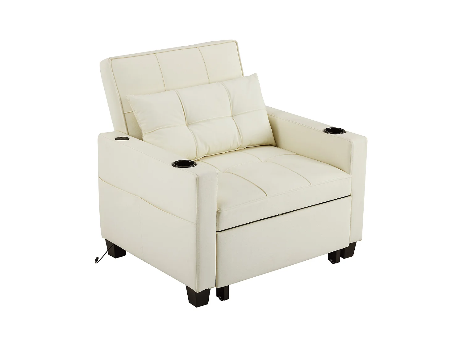 Canapé inclinable avec poches latérales - Canapé droit avec porte-gobelets et port USB - blanc