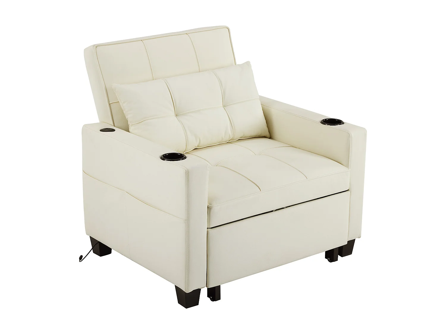 Relaxfauteuil met zijzakken - Rechterbank met bekerhouders en USB-poort - wit