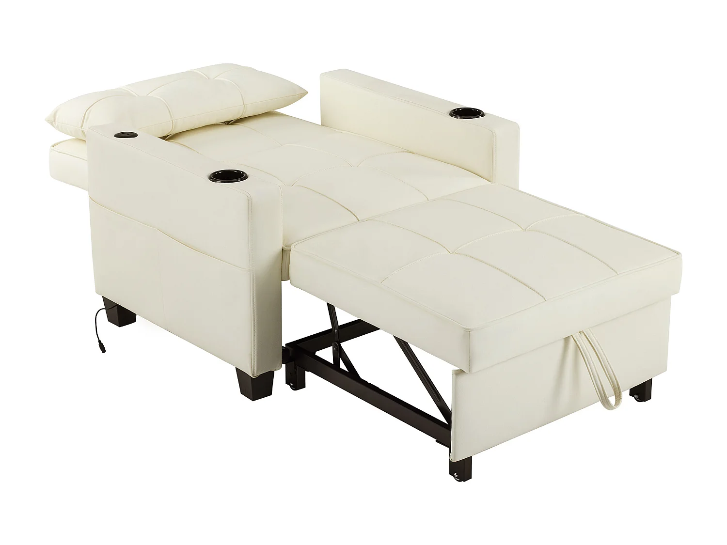 Relaxfauteuil met zijzakken - Rechterbank met bekerhouders en USB-poort - wit