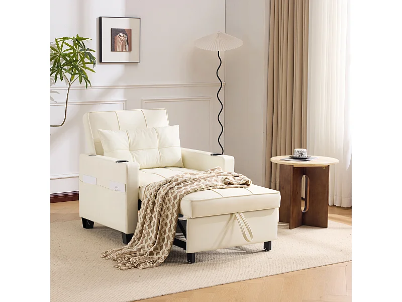 Relaxfauteuil met zijzakken - Rechterbank met bekerhouders en USB-poort - wit