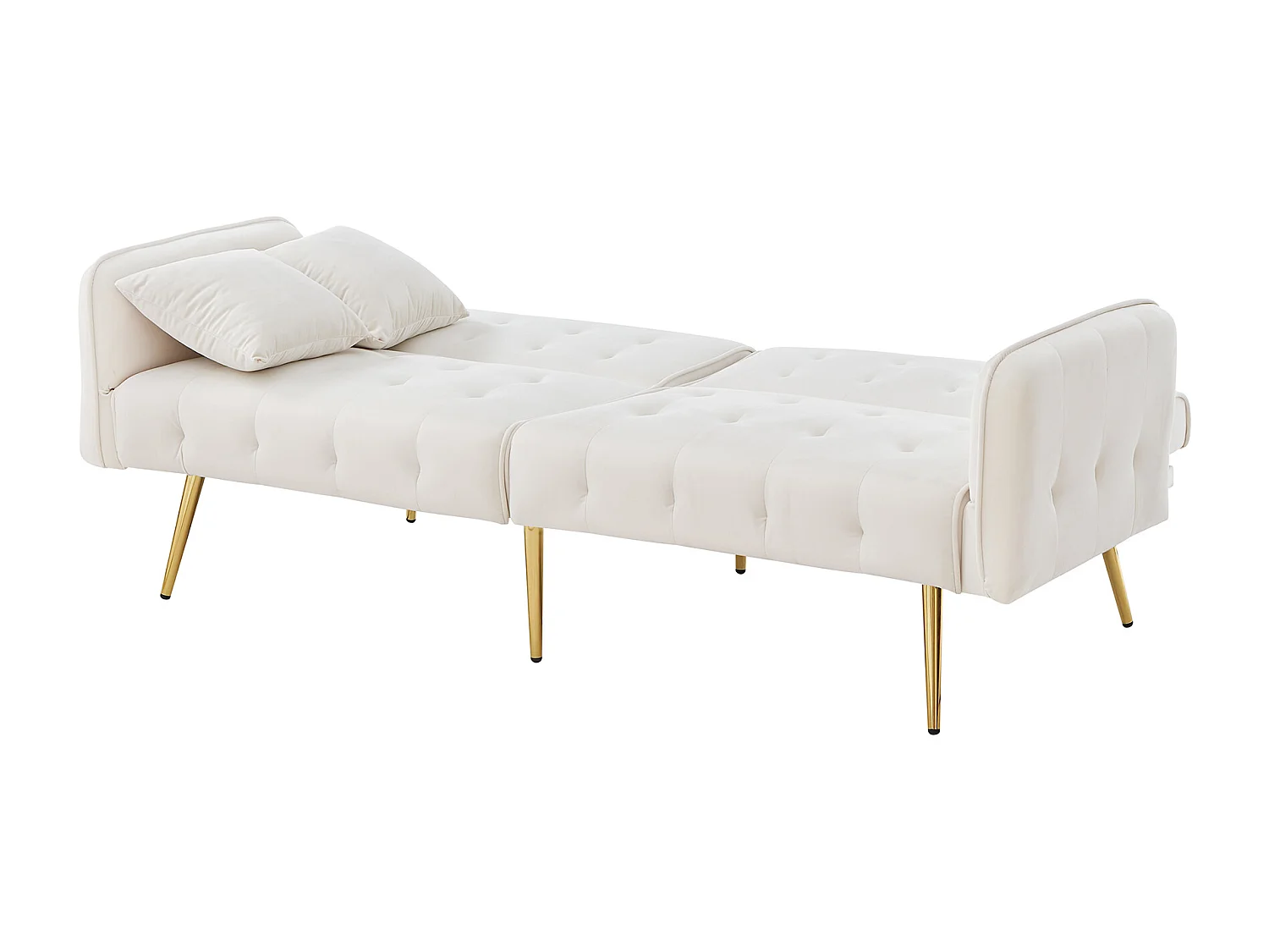 Canapé 2 places - Canapé droit avec dossier 3 positions et accoudoirs 6 positions - velours blanc - pour le salon